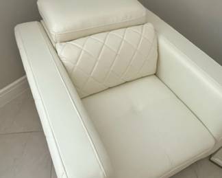Cream Leather Armchair with Quilted Accent Pillow second image