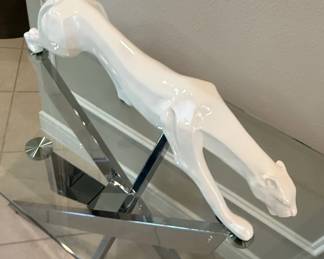 White Ceramic Panther Sculpture  Abstract Geometric Style