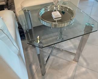 Modern Chrome and Glass Octagonal End Table