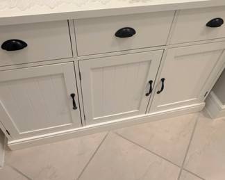 White Farmhouse Style Sideboard Cabinet with Drawers and Doors