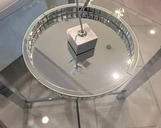 Round Mirrored Coffee Table with Rose Sculpture