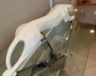 White Ceramic Panther Sculpture  Abstract Geometric Style second image