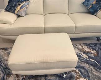 Sofia Vergara White Leather Sofa with Ottoman