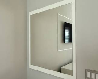 Amanti Art Maya White Silver Rectangular Wall Mirror