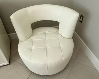 White Faux Leather Tufted Swivel Accent Chair