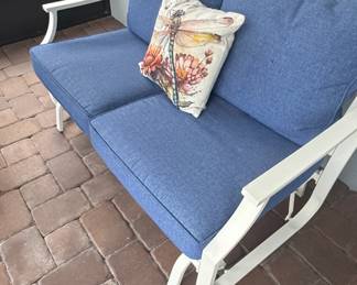 Outdoor Loveseat with Blue Cushions