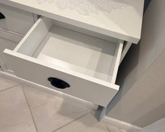 White Farmhouse Style Sideboard Cabinet with Drawers and Doors second image