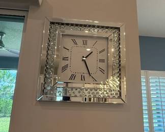 Crushed Diamond Mirrored Square Wall Clock