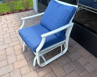 White Aluminum Glider Chair with Blue Cushions