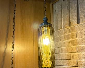 VTG MCM Hollywood Regency Amber Glass Hanging Swag Light