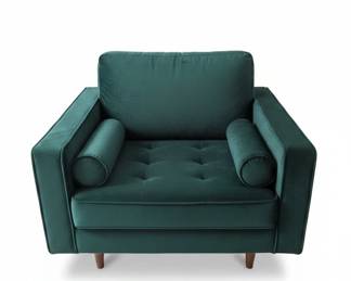 Teal Velvet Sven Style Armchair with Bolster Pillows