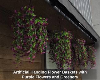 Artificial Hanging Flower Baskets with Purple Flowers and Greenery