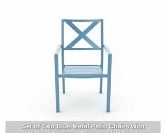 Set of Two Blue Metal Patio Chairs with XBack Design Threshold Afton second image