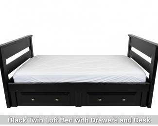 Black Twin Loft Bed with Drawers and Desk