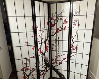FourPanel Shoji Screen with Cherry Blossom Design