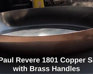 Vintage Paul Revere Copper Saut Pan with Brass Handles second image
