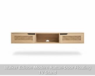 Walker Edison Modern RattanDoor Floating TV Stand