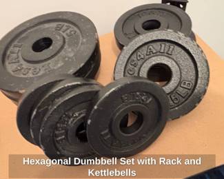 Hexagonal Dumbbell Set with Rack and Kettlebells fourth image