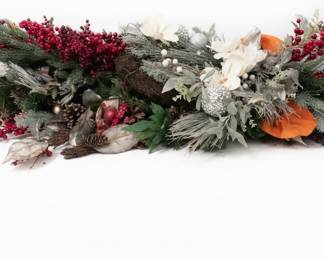 Artificial Christmas Garland with Berries, Pinecones, and Magnolia Flowers