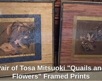 Pair of Tosa Mitsuoki Quails and Flowers Framed Prints