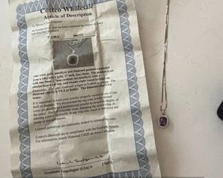 k White Gold Amethyst and Diamond Pendant Necklace