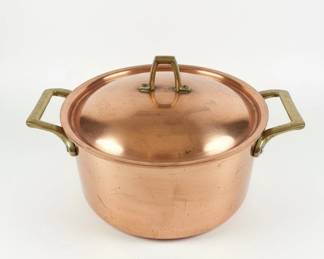 Vintage Revere Ware Copper Saucepan with Lid and Brass Handles