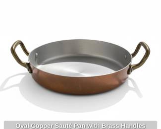 Oval Copper Saut Pan with Brass Handles second image