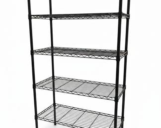 Assorted Lot of Household Goods and Electronics on Black Wire Shelving Unit