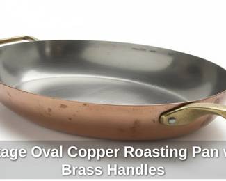Vintage Oval Copper Roasting Pan with Brass Handles second image