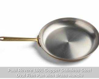Paul Revere Copper Stainless Steel Oval Fish Pan with Brass Handle
