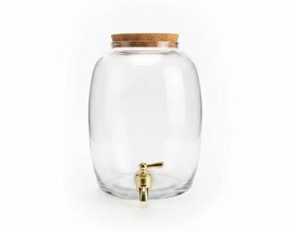 Glass Beverage Dispenser with Cork Lid and GoldTone Spigot