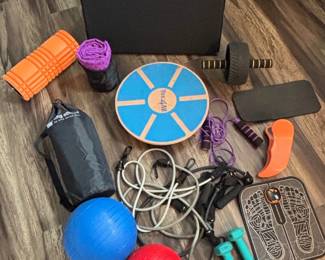 Assorted Home Fitness Equipment Bundle with Rogue Medicine Ball