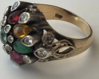 MultiGemstone Cluster Ring with K Gold Band fourth image