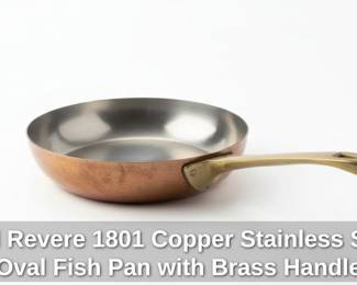 Paul Revere Copper Stainless Steel Oval Fish Pan with Brass Handle second image