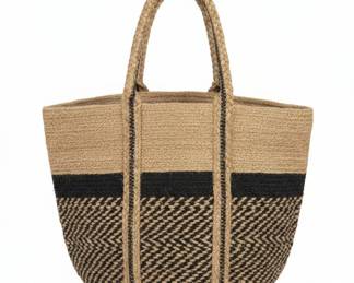 Jute Woven Tote Bag with Striped Pattern