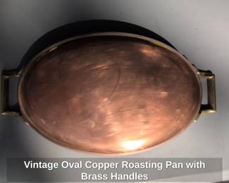 Vintage Oval Copper Roasting Pan with Brass Handles fourth image