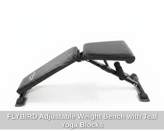 FLYBIRD Adjustable Weight Bench with Teal Yoga Blocks