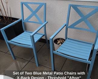 Set of Two Blue Metal Patio Chairs with XBack Design Threshold Afton
