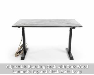 Adjustable Standing Desk with Dark Wood Laminate Top and Black Metal Legs