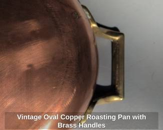 Vintage Oval Copper Roasting Pan with Brass Handles third image