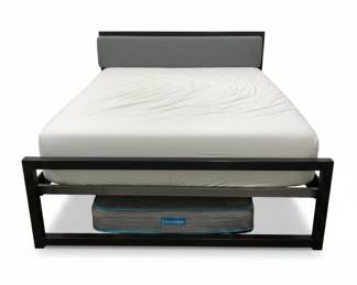 Modern Metal Platform Bed Frame with Upholstered Headboard Queen Size