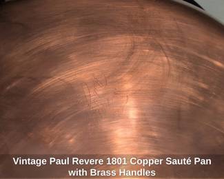 Vintage Paul Revere Copper Saut Pan with Brass Handles third image