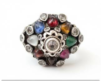 MultiGemstone Cluster Ring with K Gold Band