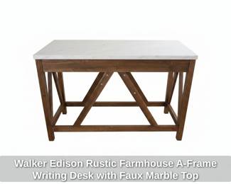 Walker Edison Rustic Farmhouse AFrame Writing Desk with Faux Marble Top