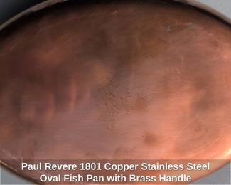 Paul Revere Copper Stainless Steel Oval Fish Pan with Brass Handle third image