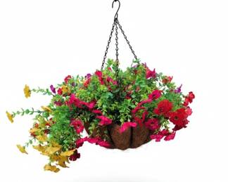 Artificial Hanging Basket with Petunias and Greenery