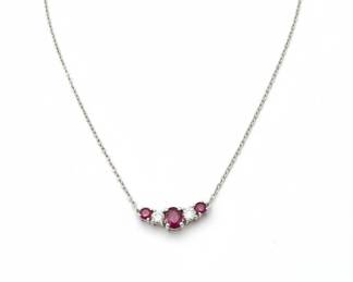 Ruby and Diamond Curved Bar Necklace in Sterling Silver third image