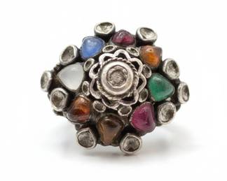 MultiGemstone Cluster Ring with K Gold Band second image