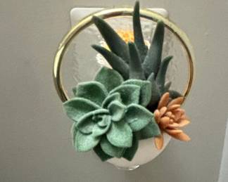 Bath Body Works Artificial Succulent Arrangement in White Ceramic Pot with Gold Rim