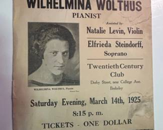 Concert Program for Wilhelmina Wolthus, Pianist
